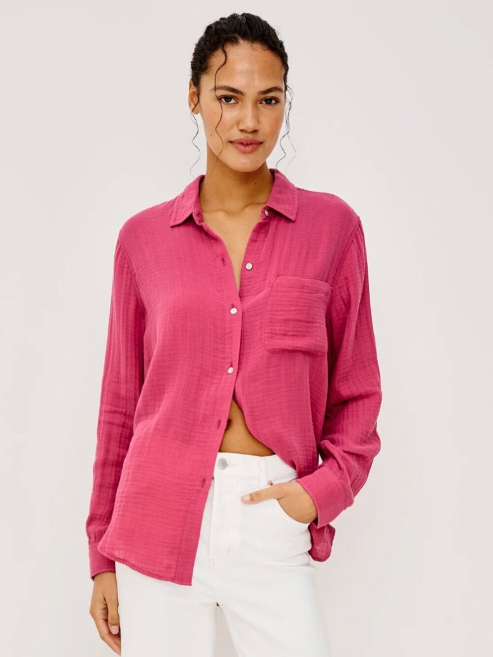 Rails Ellis Shirt XS Pink Organic Cotton Gauze Button Up Coastal Boho‎